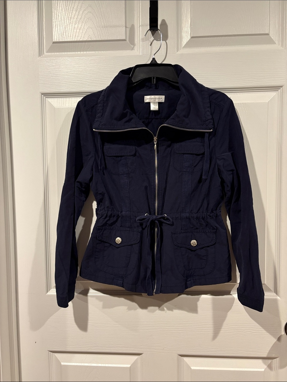Christopher & Banks Navy Utility Jacket with Drawstring Waist